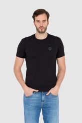 EA7 Czarna koszulka męska z naszywką z logo. Czarne t-shirty męskie EA7 Emporio Armani, m, z aplikacjami, bez kołnierzyka. W wyprzedaży za 287.99 zł.