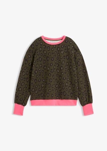 Bluza z mieszanki bawełny. Zielone bluzy damskie bonprix, bez wzorów, z bawełny, bez kaptura. Za 109.99 zł.