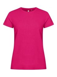 Clique Basic-T Women dopasowany T-shirt z bawełny – bright cerise. Czerwone t-shirty damskie CLIQUE, l, bez wzorów, z bawełny, bez kołnierzyka. Za 96.54 zł.