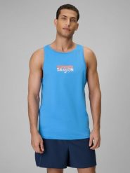 4F Koszulka bez rękawów regular z nadrukiem męska - niebieska M. Niebieskie t-shirty męskie 4f, na lato, m, bez wzorów, z bawełny, klasyczne, bez kołnierzyka. Za 59.99 zł.