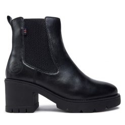 Botki s.Oliver. Czarne botki damskie S.Oliver, bez obcasa, na słupku, bez zapięcia. Za 379.99 zł.