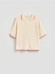 Sweter z krótkim rękawem - wielobarwny. Swetry damskie Reserved, l, bez wzorów, z bawełny, bez kołnierzyka, bez ramiączek, krótkie, bez kaptura. Za 129.99 zł.