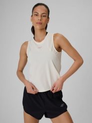 4F Top treningowy regular szybkoschnący damski - biały XS. Białe koszulki sportowe damskie 4f, xs, bez wzorów, z materiału, bez kołnierzyka. Za 99.99 zł.