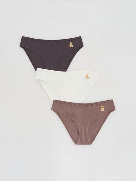 Majtki figi z haftem 3 pack - beżowy. Brązowe figi damskie Reserved, l, bez wzorów, z bawełny. Za 59.99 zł.