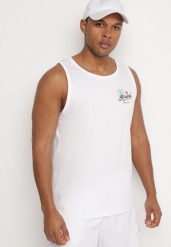Biała Koszulka Tank Top z Bawełny z Nadrukiem Voanna. Białe t-shirty męskie Born2be, m, bez wzorów, z bawełny, klasyczne, bez kołnierzyka. Za 29.99 zł.