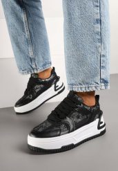 Czarne Sneakersy z Brokatowymi Zdobieniami na Platformie Deovirae. Czarne obuwie sportowe damskie Renee, z aplikacjami, z jeansu. Za 79.99 zł.