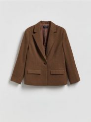 Marynarka z dodatkiem wełny - brązowy. Brązowe żakiety damskie Reserved, l, bez wzorów, z tkaniny. Za 299.99 zł.