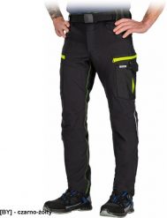 LH-TRACER - Spodnie ochronne do pasa męskie wyprofilowane kolana uchwyt na młotek na prawej nogawce odblaskowe elementy tkanina 90% nylon, 10% elastan. Brązowe spodnie materiałowe męskie Reis, m, bez wzorów, z elastanu. Za 109.50 zł.