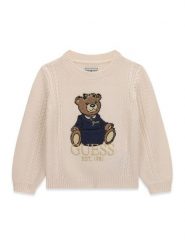 Guess Sweter K6BR07 Z1285 Kremowy Regular Fit. Białe swetry dla dziewczynek Guess, z aplikacjami, bez kołnierzyka, bez ramiączek, bez kaptura. Za 214.99 zł.