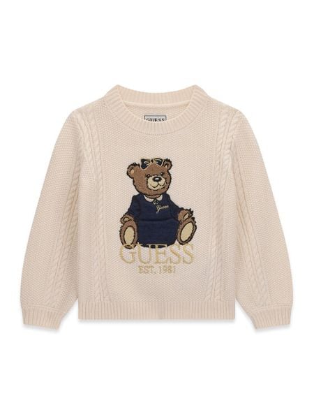 Guess Sweter K6BR07 Z1285 Kremowy Regular Fit. Białe swetry dla dziewczynek Guess, z aplikacjami, bez kołnierzyka, bez ramiączek, bez kaptura. Za 214.99 zł.
