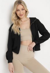Czarna Bluza z Kapturem Zapinana na Zamek Błyskawiczny Etarvia. Czarne bluzy damskie Born2be, na lato, l, bez wzorów, z kapturem. Za 34.99 zł.