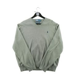 Second life - Sweter męski Pima Cotton V-Neck Sweater - Jak nowy. Szare swetry przez głowę męskie Ralph Lauren, l, bez wzorów, z bawełny, bez kołnierzyka. Za 212.96 zł.