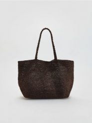 Pleciona torebka shopper - ciemnobrązowy. Brązowe torebki shopper damskie Reserved, bez wzorów, bez dodatków. Za 159.99 zł.