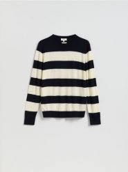 Sweter z wełny merino - granatowy. Niebieskie swetry przez głowę męskie Reserved, l, bez wzorów, z wełny, bez kołnierzyka. Za 219.99 zł.