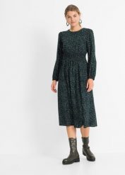 Sukienka midi w kwiaty. Czarne sukienki damskie bonprix, bez wzorów, bez kołnierzyka, bez ramiączek, midi. Za 142.99 zł.