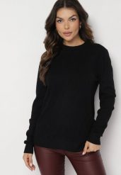 Czarny Sweter o Klasycznym Fasonie z Wyszywanym Wzorem Merinate. Czarne swetry damskie Born2be, uniwersalny, bez wzorów, z jeansu, eleganckie, bez kołnierzyka, bez ramiączek, długie, bez kaptura. Za 64.99 zł.