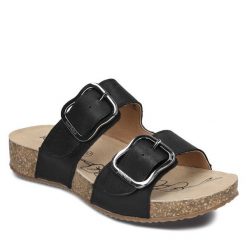 Klapki Josef Seibel. Czarne klapki damskie Josef Seibel, bez wzorów, bez obcasa. Za 249.99 zł.