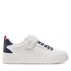 Sneakersy Geox. Białe półbuty chłopięce Geox, bez wzorów, bez zapięcia. Za 169.99 zł.