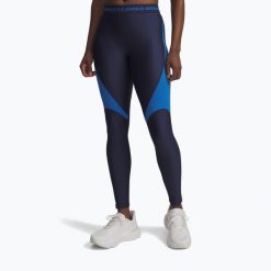 Legginsy Under Armour HeatGear Rib. Niebieskie legginsy damskie Under Armour, bez wzorów, na fitness i siłownię. Za 199.99 zł.