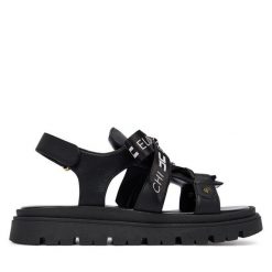 Sandały Elisabetta Franchi. Czarne sandały dziewczęce Elisabetta Franchi, bez zapięcia. Za 789.99 zł.