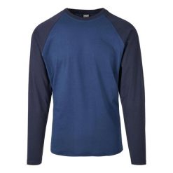 Męska Koszulka Z Kontrastowymi Rękawami Raglan. Niebieskie koszulki sportowe męskie Urban Classics, m, bez wzorów, bez kołnierzyka, bez ramiączek, trekkingowe. Za 67.99 zł.