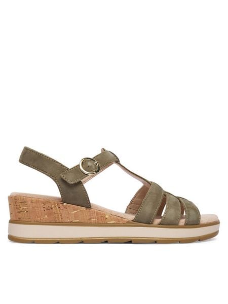 Caprice Sandały 9-28709-44 Zielony. Zielone sandały damskie Caprice, bez wzorów, z nubiku, bez obcasa, na koturnie, bez zapięcia. Za 211.99 zł.