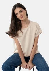 Luźna bluzka z modalu TM-FINA. Brązowe t-shirty damskie Volcano, s, bez wzorów, z elastanu, klasyczne, bez kołnierzyka. Za 79.99 zł.