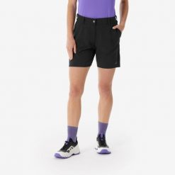 Spodenki turystyczne damskie Quechua MH100. Czarne szorty sportowe damskie QUECHUA, m, bez wzorów, z materiału, sportowe, trekkingowe. Za 39.99 zł.