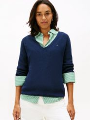 Tommy Hilfiger Sweter z dzianiny Kobiety Bawełna niebieski, XS. Niebieskie swetry damskie Tommy Hilfiger, xs, bez wzorów, z bawełny, eleganckie, bez kołnierzyka, bez ramiączek, bez kaptura. Za 229.95 zł.