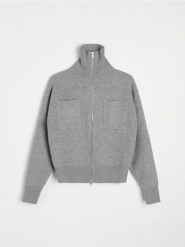 Sweter na zamek ze stójką - szary. Szare swetry damskie Sinsay, l, bez wzorów, bez kołnierzyka, bez ramiączek, bez kaptura. Za 69.99 zł.
