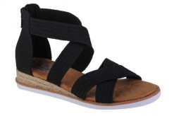 Sandały damskie, Desert Kiss - Desert Nights. Czarne sandały damskie Skechers, bez wzorów, z materiału, bez obcasa, bez zapięcia. Za 279.99 zł.