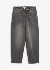 Dżinsy typu ballon, mid waist. Szare jeansy damskie bonprix. Za 159.99 zł.