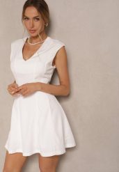Biała Taliowana Sukienka z Rozkloszowanym Dołem Elliara. Białe sukienki dla dziewczynek Renee, bez wzorów, eleganckie, bez ramiączek. Za 119.99 zł.