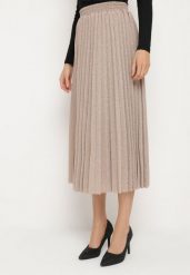 Beżowa Plisowana Spódnica z Gumką w Pasie z Połyskującego Materiału Edaniwen. Brązowe spódnice damskie Born2be, l, bez wzorów, eleganckie, midi, plisowane. Za 129.99 zł.