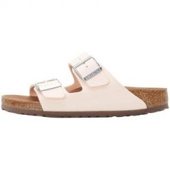 Klapki damskie Birkenstock Arizona Vegan BF. Czerwone klapki damskie Birkenstock, bez wzorów, z materiału, sportowe, bez obcasa. Za 467.05 zł.