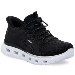 Buty damskie sportowe Rieker M6066-01 czarne. Czarne obuwie sportowe damskie bez wzorów, z materiału. W wyprzedaży za 467.80 zł.