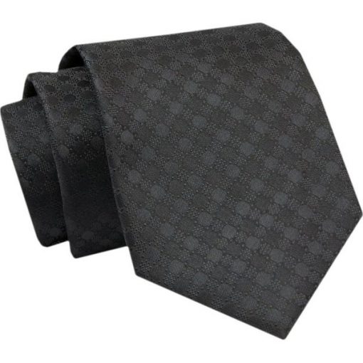 Krawat - ALTIES - Czerń, Faktura w Grochy. Krawaty i muchy Alties, bez wzorów, z tkaniny, eleganckie. Za 55.00 zł.