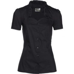 Bluzka w rustykalnym stylu bonprix czarny. Czarne bluzki damskie bonprix, w koronkowe wzory, z koronki, z falbankami. Za 59.99 zł.