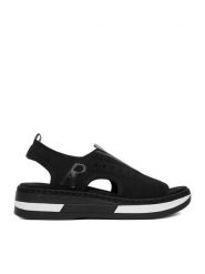 Rieker Sandały CEO-V59B5-00 Czarny. Czarne sandały damskie Rieker, bez wzorów, z materiału, bez obcasa, na koturnie, bez zapięcia. Za 319.99 zł.