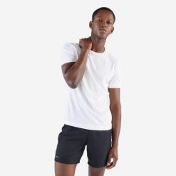 Koszulka do biegania męska Kiprun 100 Dry. Białe koszulki sportowe męskie Decathlon, l, bez wzorów, z bawełny, bez kołnierzyka, bez ramiączek, do biegania. Za 29.99 zł.