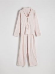 Dwuczęściowa piżama ze wzorem - pastelowy róż. Czerwone piżamy damskie Reserved, l, bez wzorów, z bawełny, bez ramiączek. W wyprzedaży za 65.99 zł.