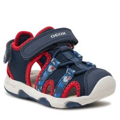 Sandały Geox. Niebieskie sandały chłopięce Geox, bez zapięcia. Za 209.99 zł.