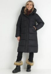 Czarna Kurtka za Kolano Pikowana Fiddaf. Czarne kurtki damskie Born2be, xl, bez wzorów, bez kaptura. Za 319.99 zł.