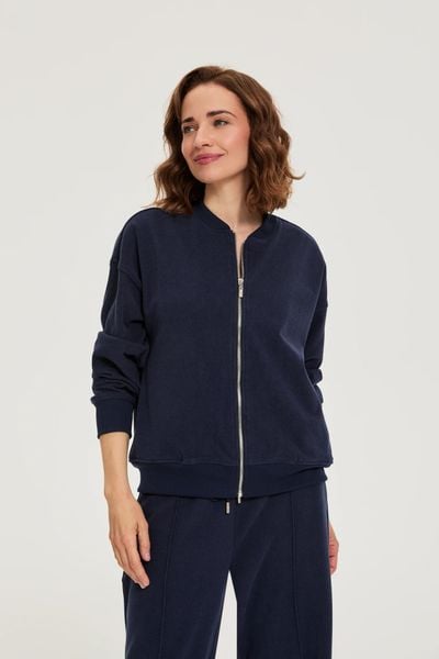 Rozpinana bluza granatowa. Bluzy damskie MOODO, l, bez wzorów, z elastanu, bez kaptura. Za 139.99 zł.
