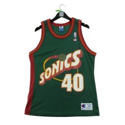 Second life - Koszulka męska Champion NBA Seattle Kemp 40 - Stan bardzo dobry. Zielone koszulki sportowe męskie Champion, l, bez wzorów, z materiału, bez kołnierzyka, bez ramiączek, do koszykówki. Za 383.36 zł.