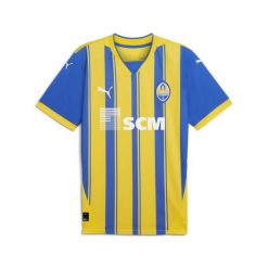 Męska koszulka FC Shakhtar Donetsk 24/25 PUMA Racing Blue Faster Yellow. Niebieskie koszulki sportowe męskie Puma, l, bez wzorów, bez kołnierzyka, bez ramiączek, do piłki nożnej. W wyprzedaży za 284.00 zł.