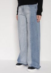 Niebieskie Dwukolorowe Jeansy o Szerokim Kroju z Wysokim Stanem Seronore. Niebieskie jeansy damskie Born2be, z podwyższonym stanem. Za 129.99 zł.