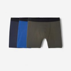 Second Life - Bokserki sportowe męskie, oddychające 3 sztuki - Stan Doskonały. Niebieskie bokserki męskie Decathlon, m, bez wzorów, z elastanu. Za 58.99 zł.