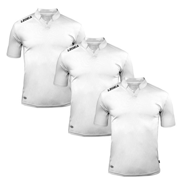 3 koszulki piłkarskie AJACCIO białe. Białe koszulki sportowe męskie Legea, bez wzorów, bez kołnierzyka, bez ramiączek, do piłki nożnej. W wyprzedaży za 107.50 zł.