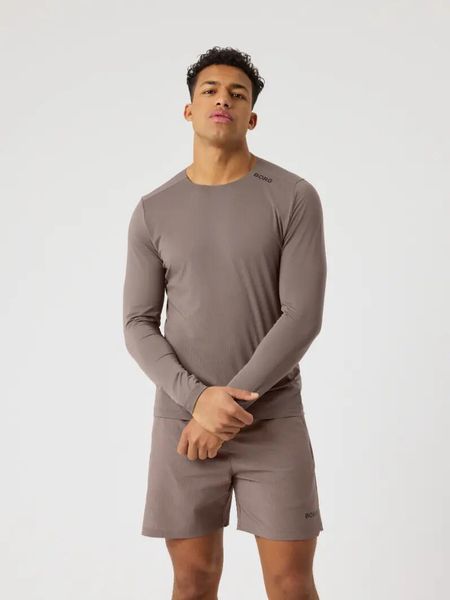 Bjorn_borg BORG FEATHER LONG SLEEVE T-SHIRT — FALCON. Brązowe bluzki z długim rękawem męskie Björn Borg, m, bez wzorów, bez kołnierzyka. Za 270.50 zł.